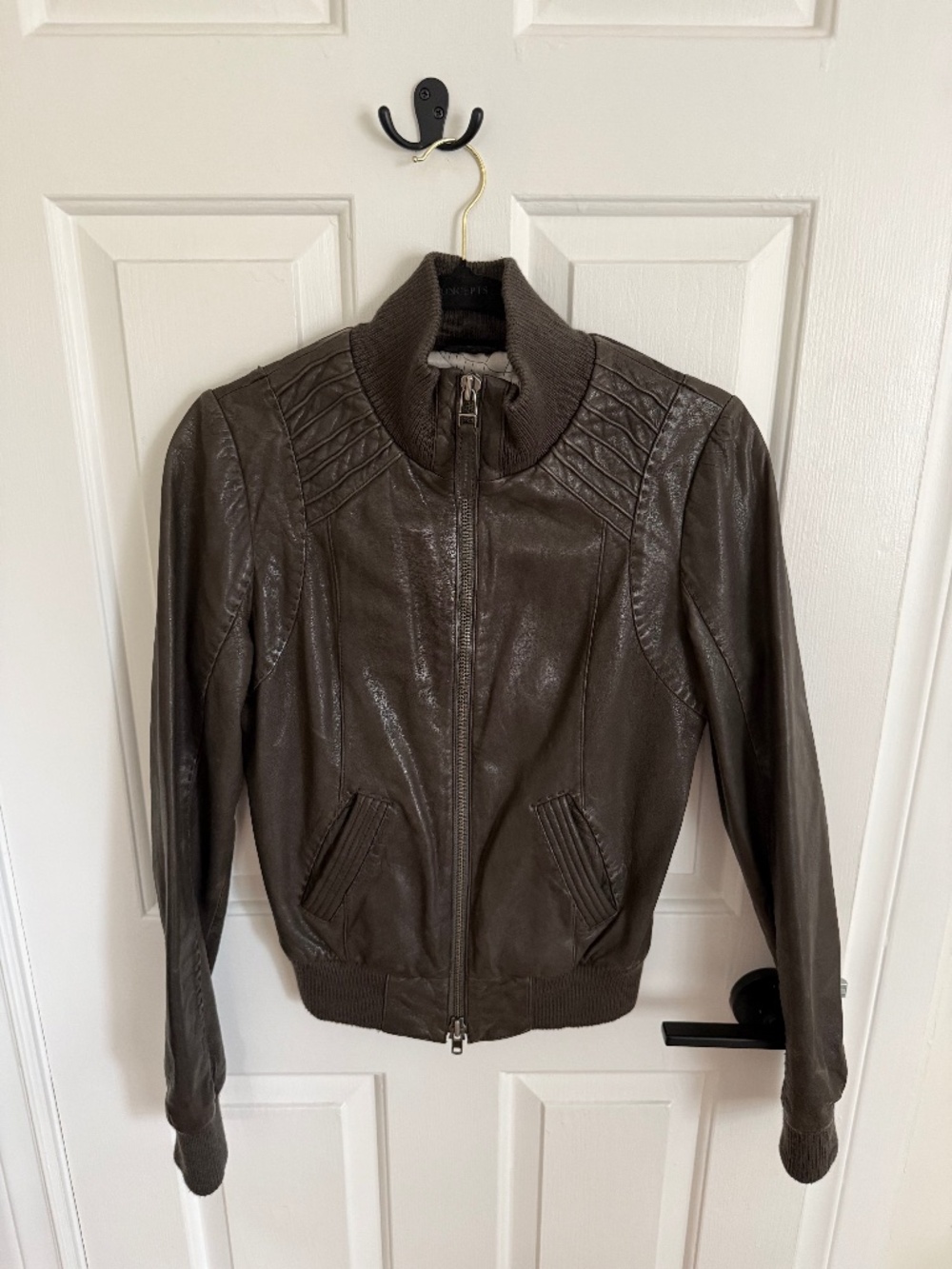 Aritzia Brown Leather Bomber Jacket